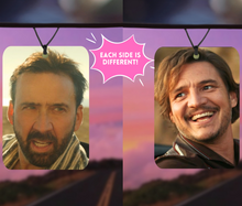 Load image into Gallery viewer, Pedro Pascal &amp; Nicolas cage car meme car air freshener
