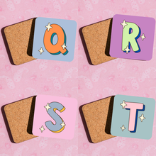 Load image into Gallery viewer, Bright colourful letter coasters
