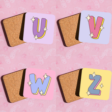 Load image into Gallery viewer, Bright colourful letter coasters
